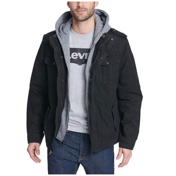 Levi's Men's Washed Cotton Hooded Military Jacket - Picture 1 of 6